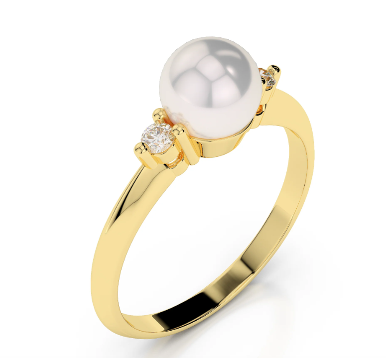 14k Yellow Gold Pearl & Diamond Ring (I2957)
