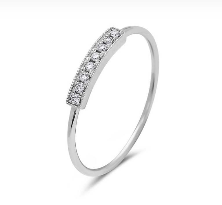 14k White Gold Pave Diamond Bar Ring (I4094)