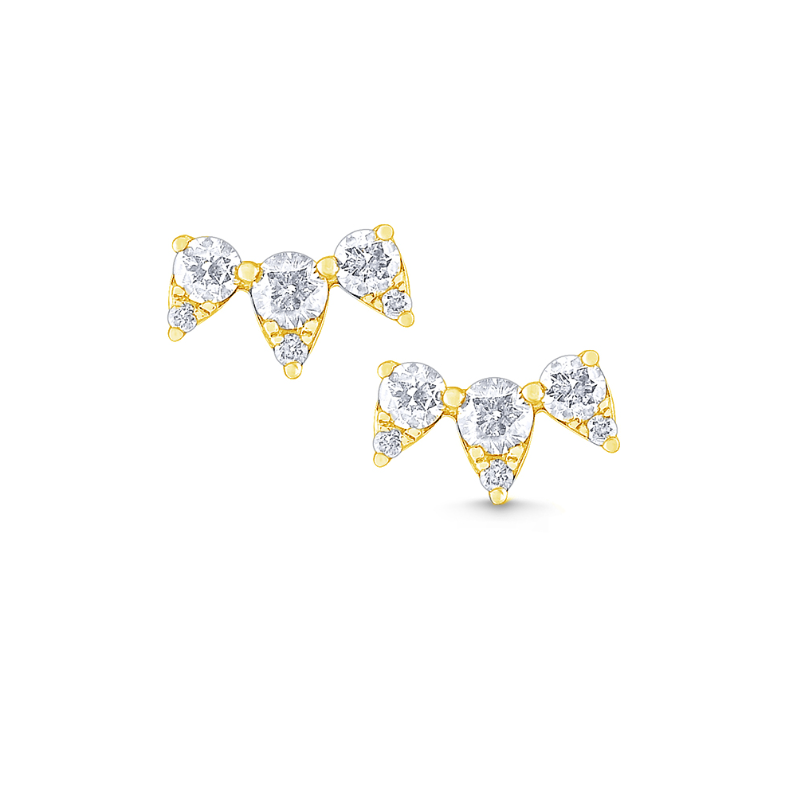 14k Yellow Gold Triple Cone Diamond Stud Earrings (I5472)