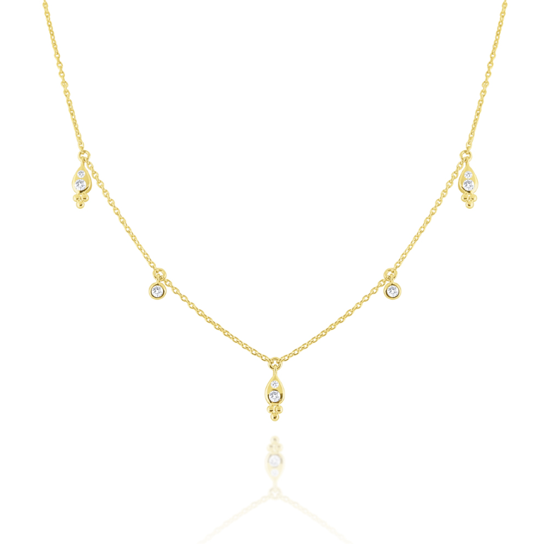 14k Yellow Gold Diamond Bezel & Charm Dangle Necklace (I5475)
