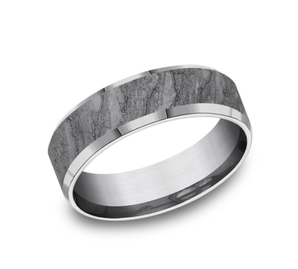 Men's Tantalum & Lava Rock Center 7mm Band (I5728)