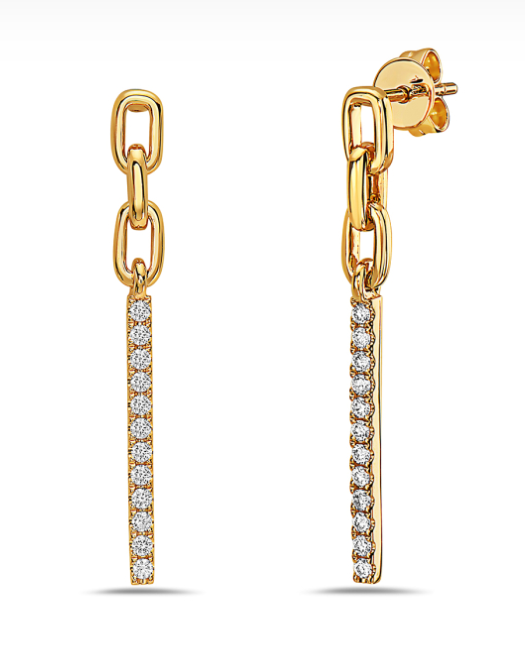 14k Yellow Gold Chain & Diamond Bar Dangle Earrings (I5923)