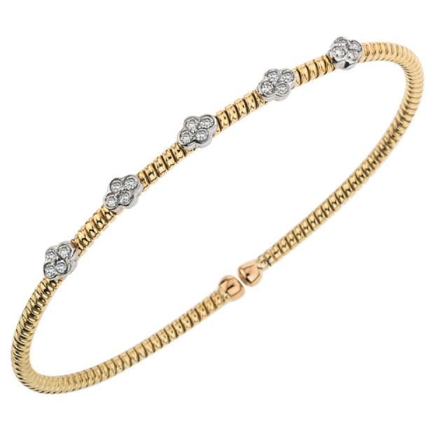 18k Yellow Gold Diamond Pod Flex Cuff Bracelet (I6391)