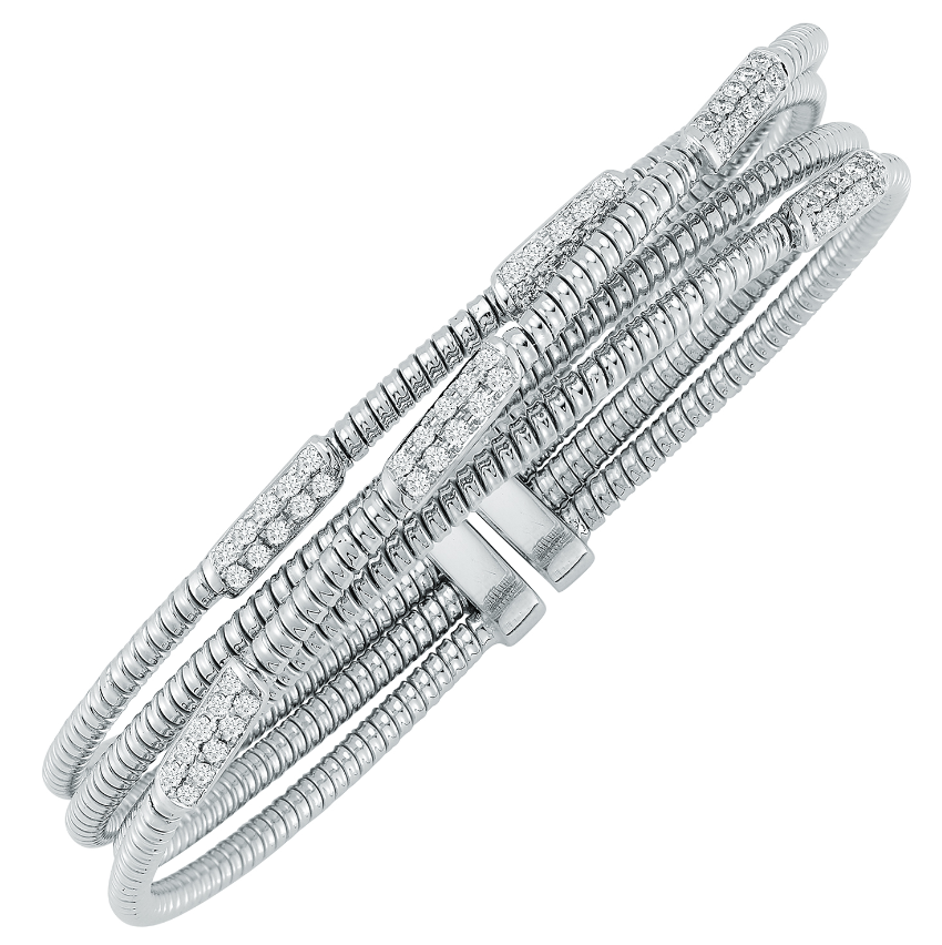 18k White Gold Diamond Multi-Row Crossover Cuff Bracelet (I6426)