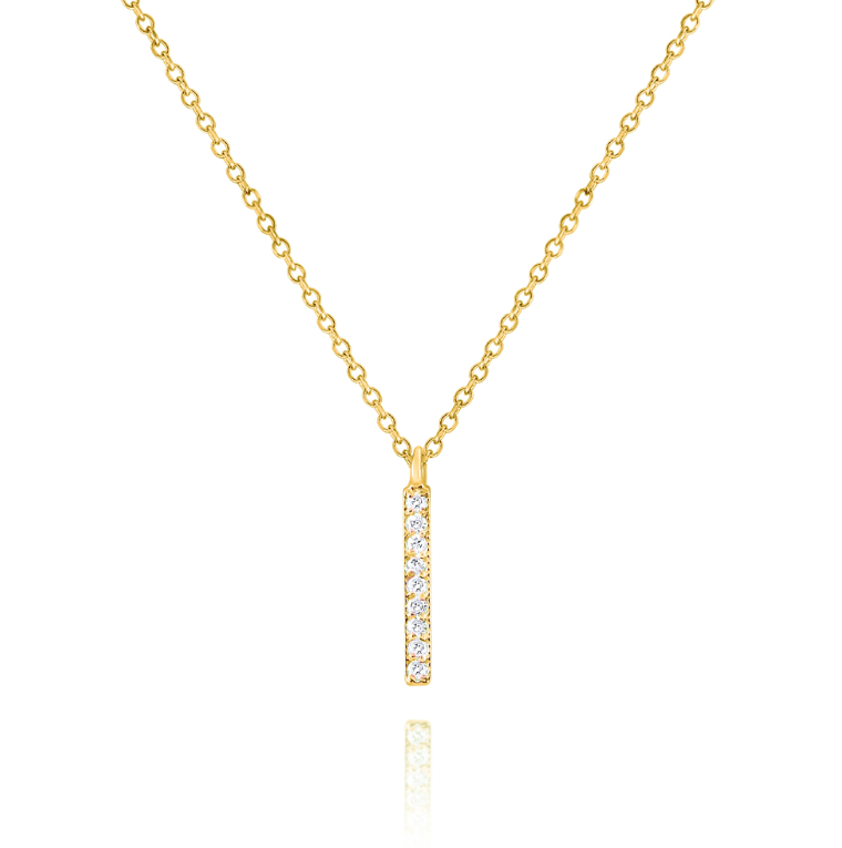 14k Yellow Gold Petite Vertical Diamond Bar Necklace (I6437)