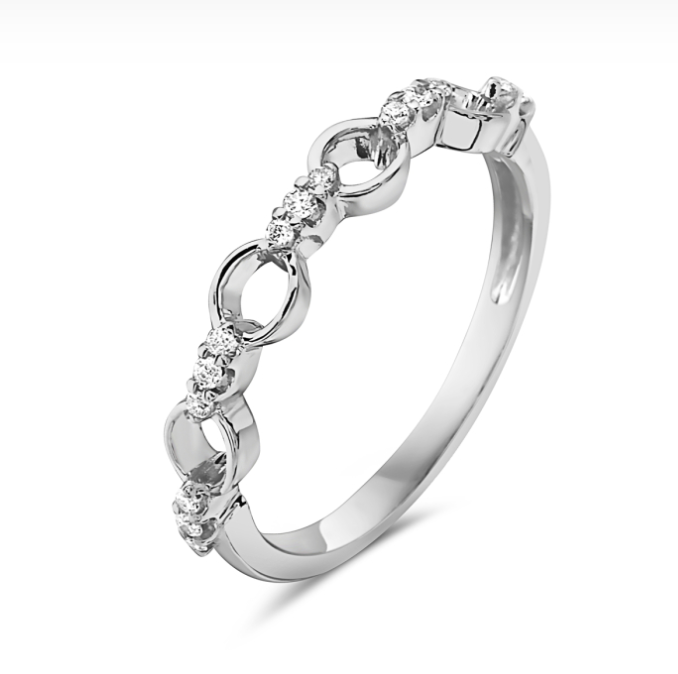 14k White Gold Diamond Chain Link Ring (I6452)