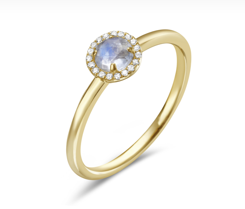 14k Yellow Gold Opal Ring with Diamond Halo (I6467)