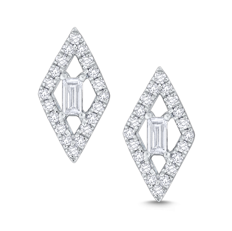 14k White Gold Diamond Kite Shaped Mosaic Stud Earrings (I6589)