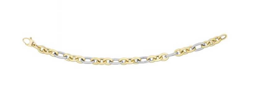 14K Two-Tone Gold Alternating Three Plus One Heritage Link Hollow Bracelet (I6907)