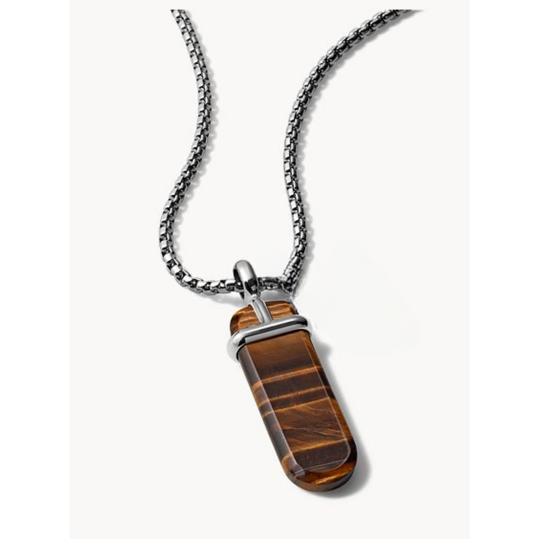 Men's Tiger's Eye Pendant on Round Box Link Chain (I6939)