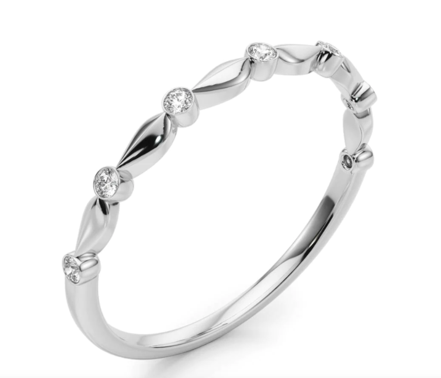 14k White Gold Tear Drop & Bezel Set Diamond Stacker Ring (I7016)