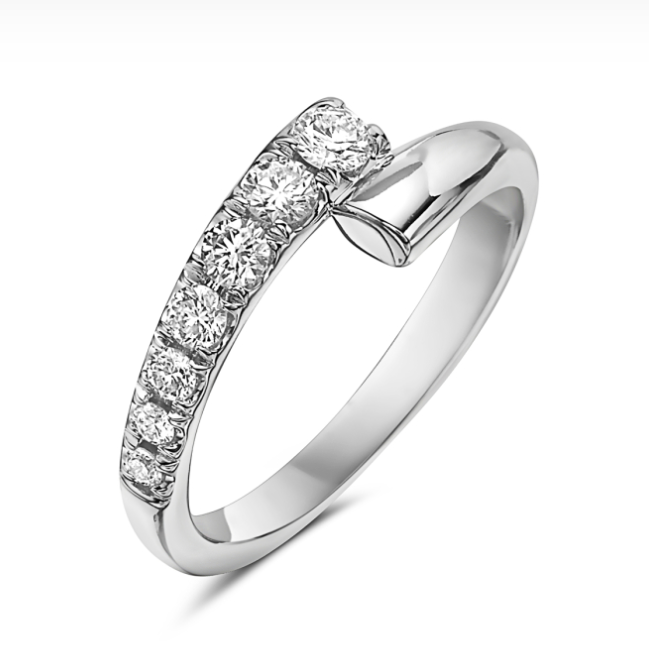 14k White Gold Half Graduating Diamond Wraparound Ring (I7144)