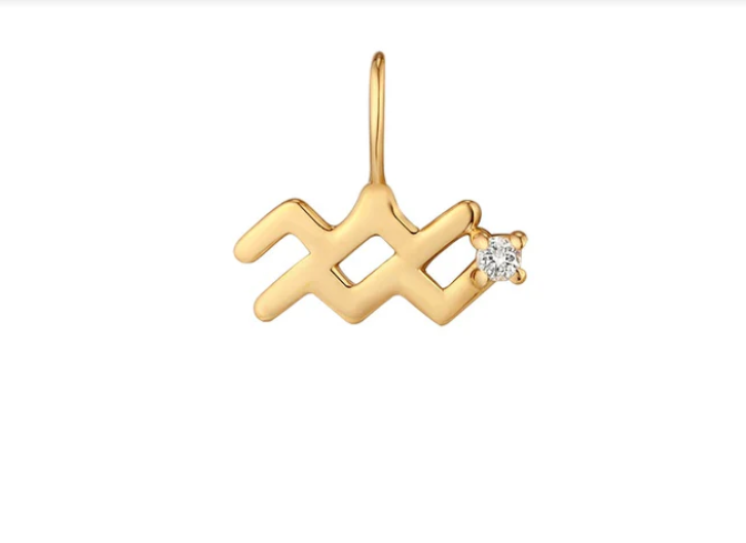 14k Yellow Gold Diamond Accent Petite Aquarius Charm (I7313)