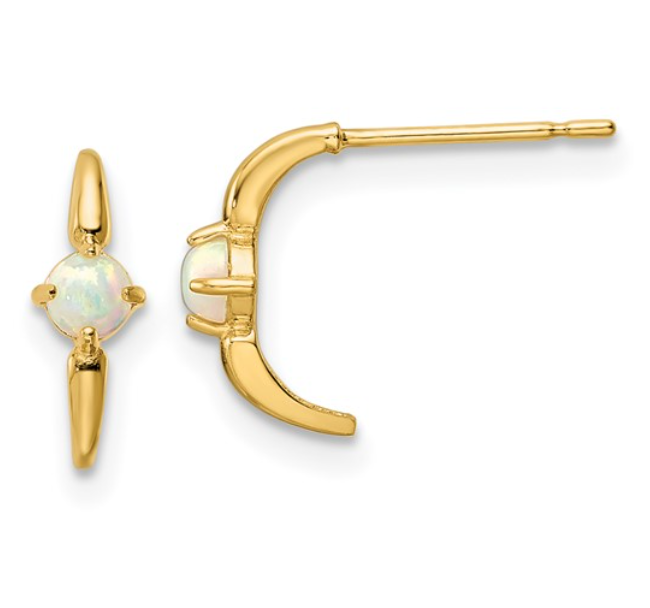 14k Yellow Gold Opal Half Hoop Earrings (I7352)