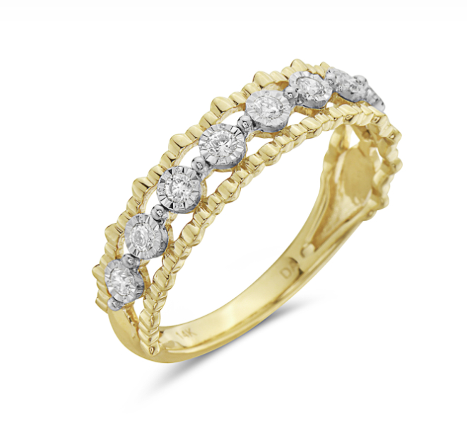 14k Yellow & White Gold Textured Bezel Diamond Ring (I7563)