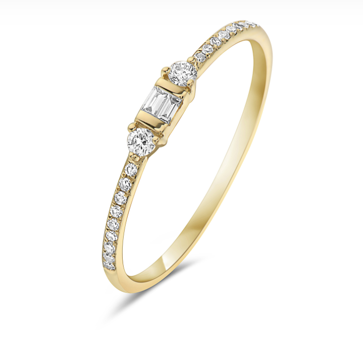 14k Yellow Gold Baguette & Pave Diamond Stacker Ring (I7567)