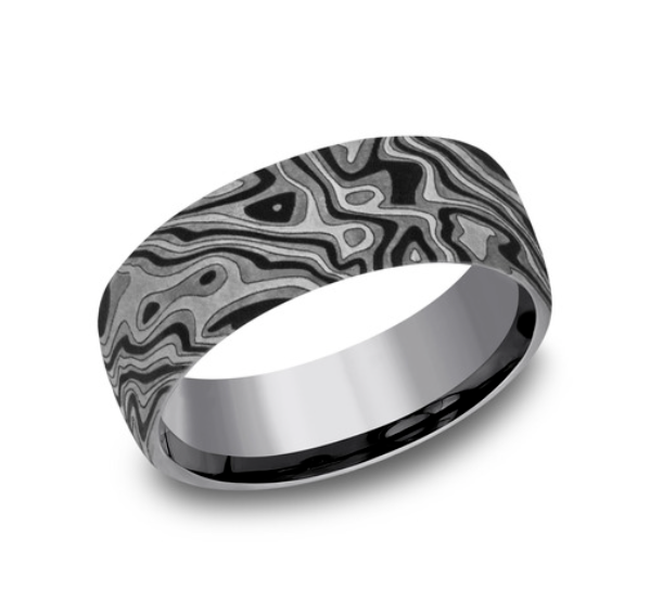 Men's Tantalum & Mokume Pattern 7.5mm Band (I7580)