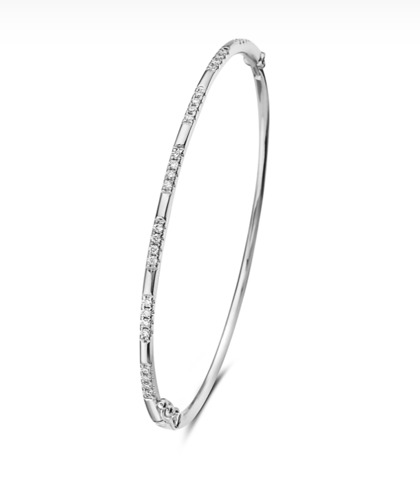 14k White Gold Alternating Diamond & Bar Bangle Bracelet (I7596)