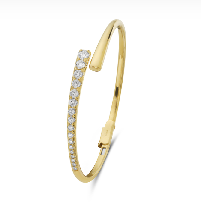 14k Yellow Gold Half Diamond Wraparound Hinged Bangle Bracelet (I7625)