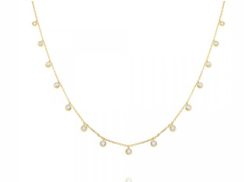 14k Yellow Gold Petite Diamond Bezel Station Necklace (I7819)