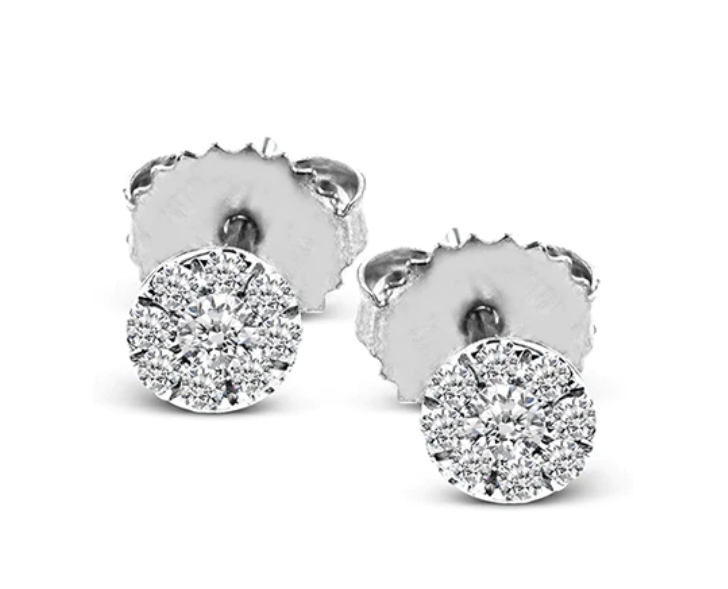 14k White Gold Diamond Cluster Stud Earrings (I7913)