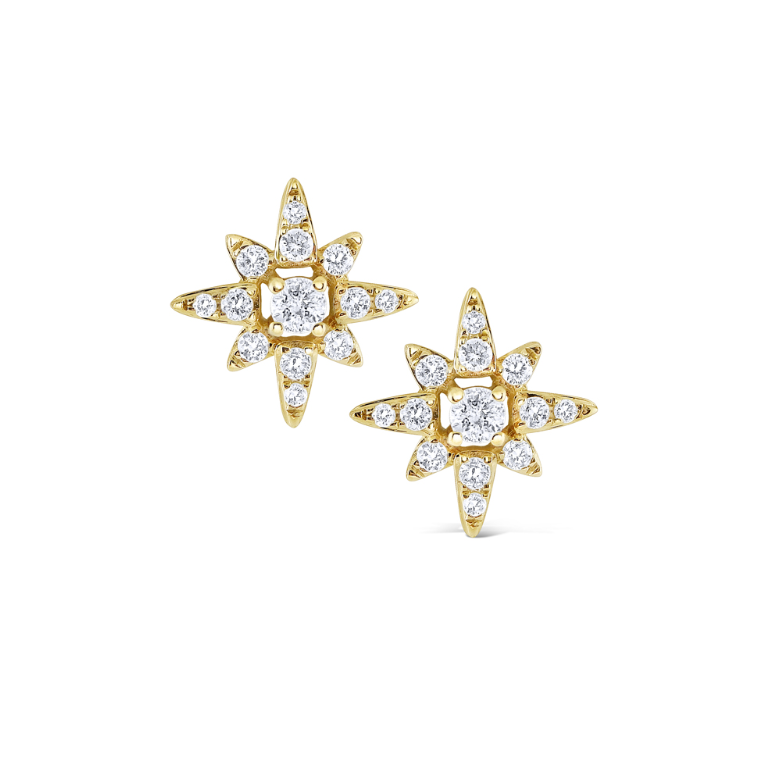 14k Yellow Gold Diamond Star Stud Earrings (I7914)