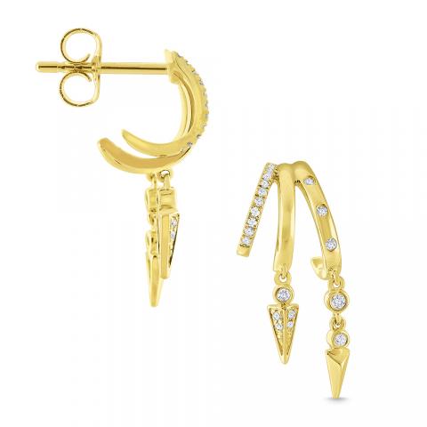 14k Yellow Gold Diamond Triple Hoop Earrings (I7917)