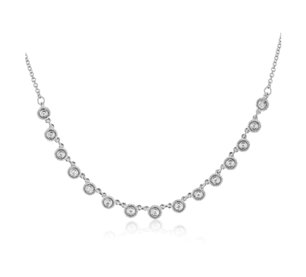 14k White Gold Textured Bezel Set Diamond Necklace (I8374)