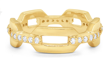 14k Yellow Gold Diamond Link Ring (I7938)
