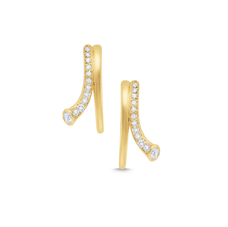 14k Yellow Gold Diamond Swoop Semi-Hoop Earrings (I7939)