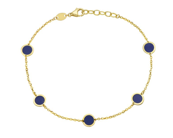 14k Yellow Gold Round Bezel Lapis Station Bracelet (I7960)