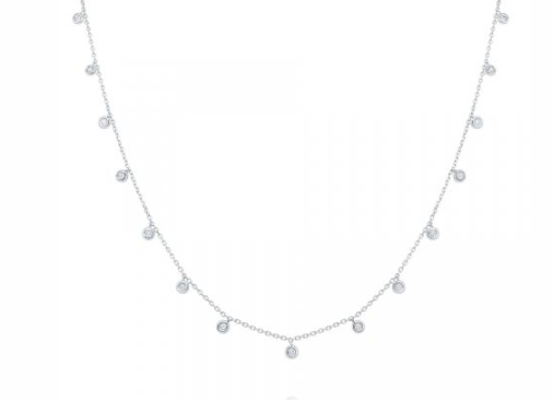 14k White Gold Petite Diamond Bezel Station Necklace (I7968)