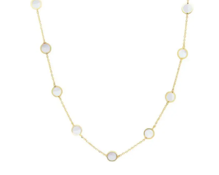14k Yellow Gold Mother of Pearl Circle Station Necklace (I8076)