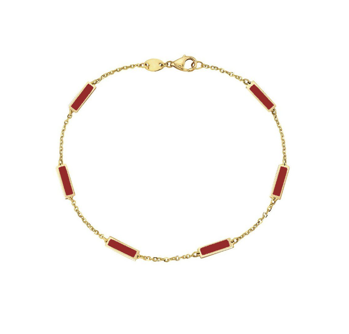 14k Yellow Gold Rectangle Coral Station Bracelet (I8078)