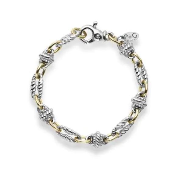 Sterling Silver & 18k Gold Plated Twist Link Bracelet (I8198)