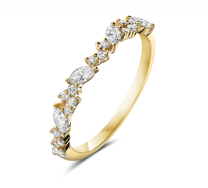 14k Yellow Gold Scattered Diamond Stacker Ring (I8214)