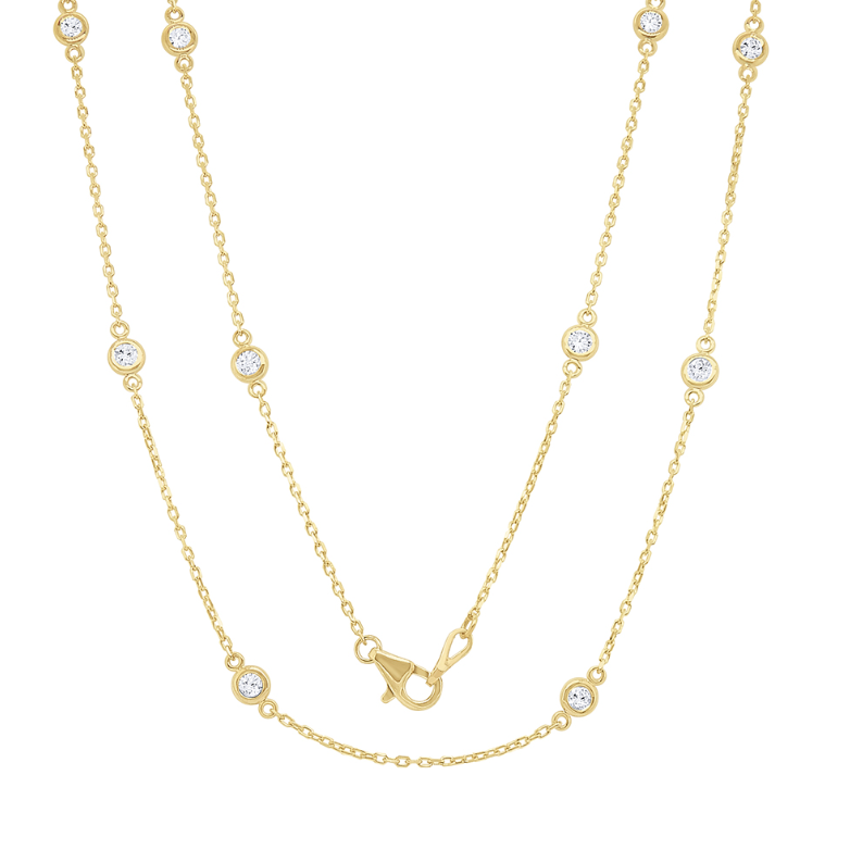 14k Yellow Gold Bezel Set Diamond Station Necklace 18