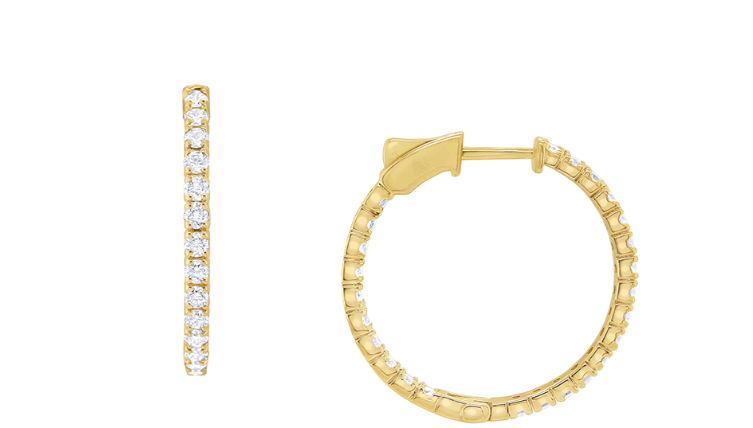 14k Yellow Gold Diamond Inside Out Hoop Earrings (I8272)