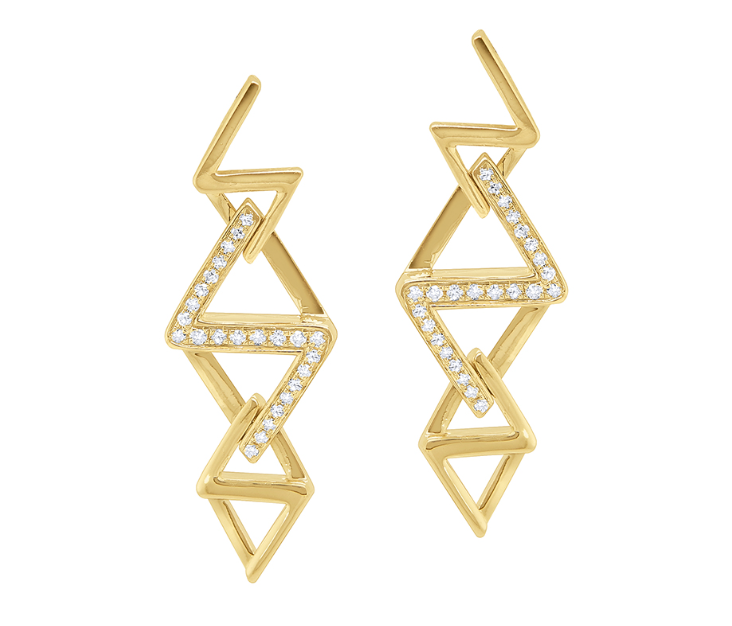 14k Yellow Gold Diamond Triangle Drop Earrings (I8275)