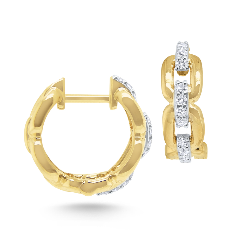 14k Yellow Gold Diamond Chain Link Hoop Earrings (I8291)