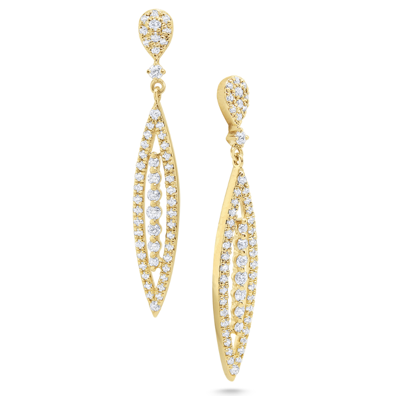 14k Yellow Gold Diamond Pod Marquise Dangle Earrings (I8295)