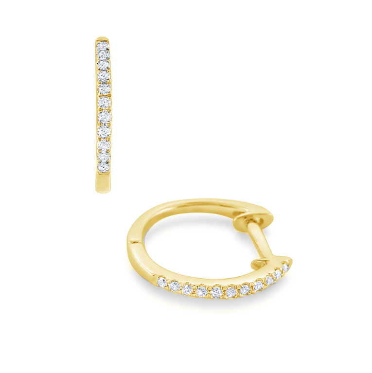 14k Yellow Gold Diamond Small Hoop Earrings (I8298)