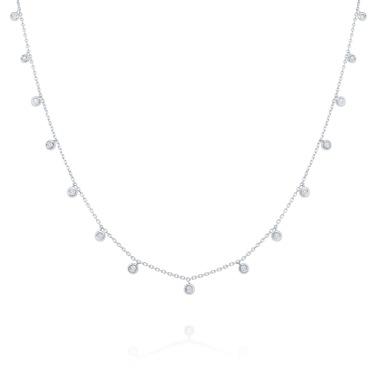 14k White Gold Diamond Dangle Station Necklace (I8305)