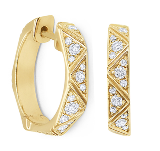 14k Yellow Gold Diamond Geometric Hoop Earrings (I8306)
