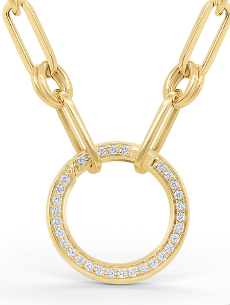 14k Yellow Gold Diamond Charm Holder Hollow Chain Necklace (I8314)