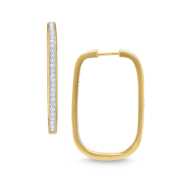 14k Yellow Gold Diamond Rectangular Hoop Earrings (I8320)