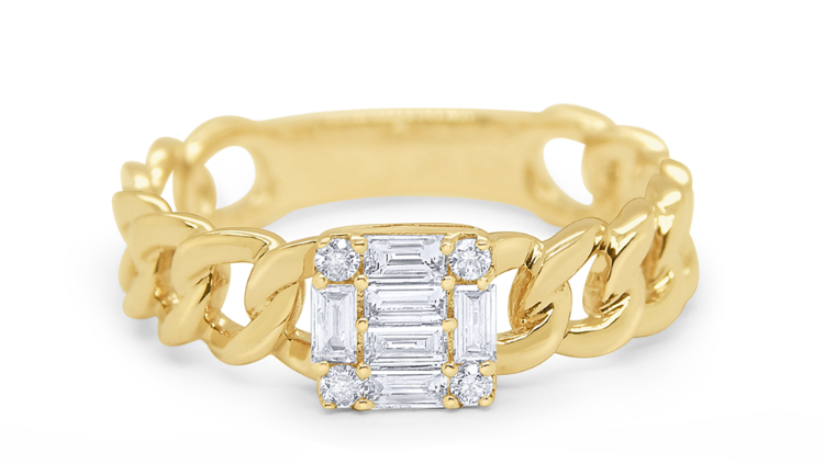 14k Yellow Gold Diamond Chain Link Ring (I8338)