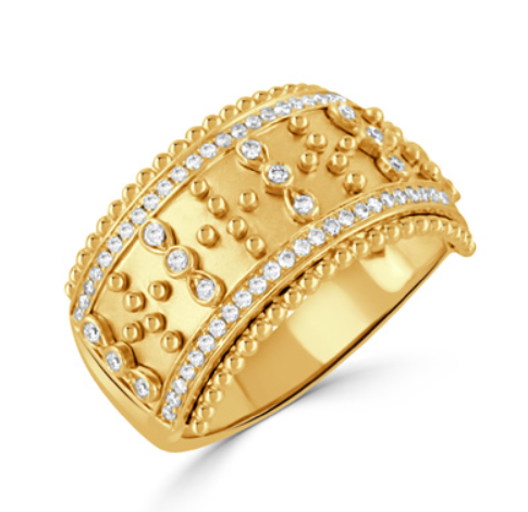18k Yellow Gold Byzantine Diamond Wide Ring (I8368)