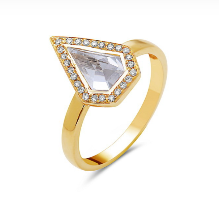 14k Yellow Gold White Topaz & Diamond Shield Ring (I8405)