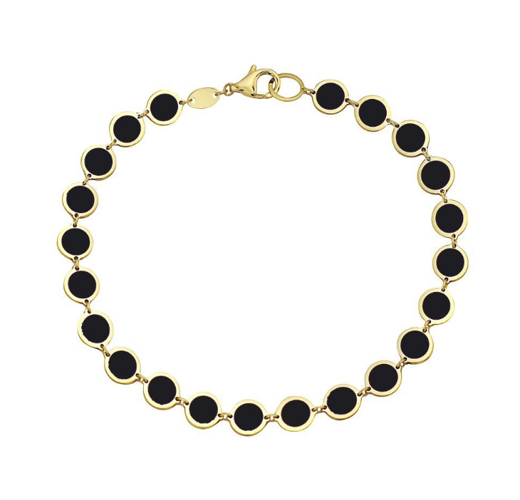 14k Yellow Gold Onyx Disc Station Bracelet (I8438)